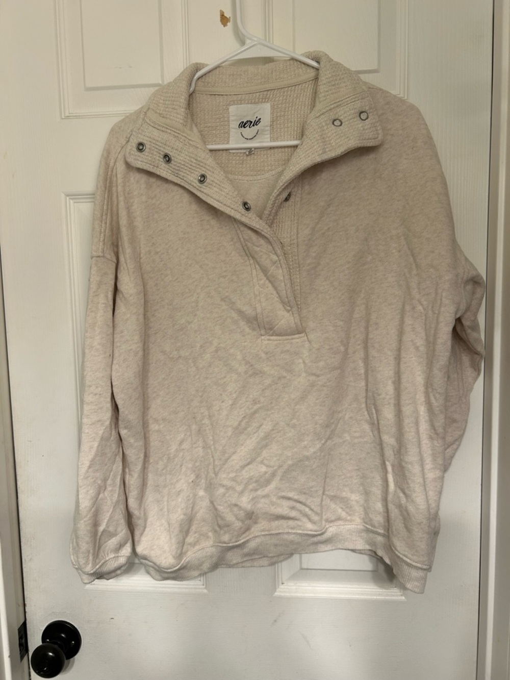 aerie Cream Waffle-Knit Snap Pullover